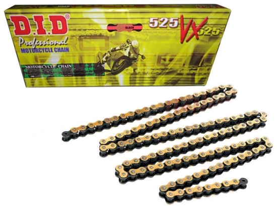 LANAC DID 525 VX G&B / X-RING ZLATNI / OTVORENI SA SPOJNICOM / 116 LINKOVA <BR>* ZA MOTOCIKLE DO 900 CCM