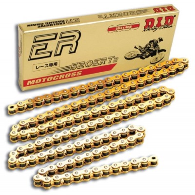 LANAC DID 520 ERT2 / BEZ O-RINGA / ZLATNI / OTVOREN SA SPOJNICOM / 102 LINKA <BR>* ZA MOTOCROSS DO 450 CCM