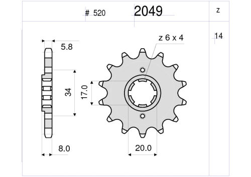 LANČANIK PR. DID 2049 14Z HONDA XL350/XR350