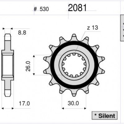 LANČANIK PREDNJI DID 2081 16Z VF750C 93-00,VFR750F 88-97,CB900F 02-06,CBR900RR 92-95 , 00-03,CB1000R