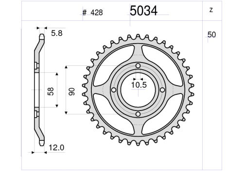LANČANIK ZADNJI DID 5034 50Z NX125 89-98 , XL125R HI 83-86