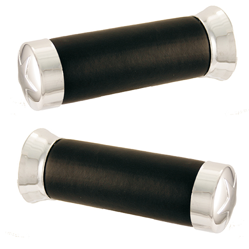 RUČKE / RUČICE / GUMENE NAVLAKE UPRAVLJAČA, CRNE / CHROM, ZATVORENE, PAR - RMS CUSTOM <BR>* UNUTARNJI PROMJER : Ø 22+25 MM <BR>* DUŽINA : 125 MM