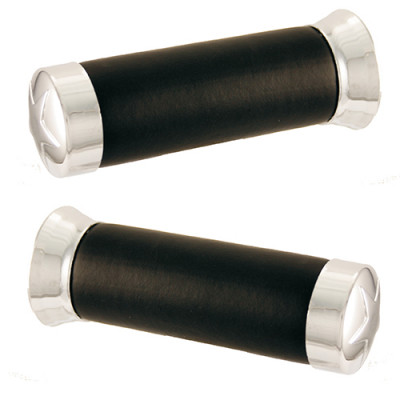 RUČKE / RUČICE / GUMENE NAVLAKE UPRAVLJAČA, CRNE / CHROM, ZATVORENE, PAR - RMS CUSTOM <BR>* UNUTARNJI PROMJER : Ø 22+25 MM <BR>* DUŽINA : 125 MM