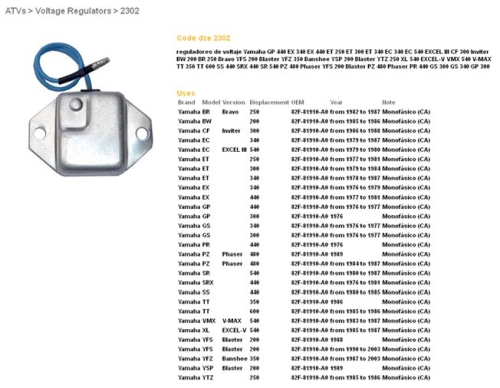 REGULATOR NAPONA DZE YAMAHA YAMAHA YFS 200 BLASTER 88-03, 87-03 YFZ BANSHEE 350, TT 350/600