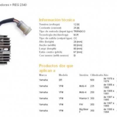 REGULATOR NAPONA DZE YAMAHA SR500 78-79, 87-95 YFM350 WARRIOR