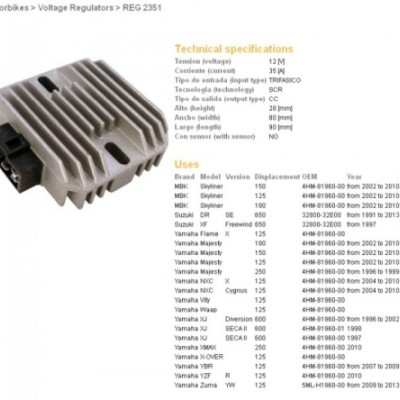 REGULATOR NAPONA DZE YAMAHA XJ600 DIVERSION 96-02, YBR125, YZF125R, MAJESTY 125/250