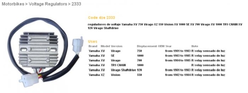 REGULATOR NAPONA DZE YAMAHA XV 750/920 81 -83, 83 -85 XV 1000, TR1, XZ 550