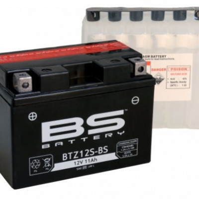 AKUMULATOR / BATERIJA "BS" BTZ12S-BS (YTZ12S-BS) <br>* NAPON / KAPACITET / JAKOST: 12V / 11 AH / 215 A <br>* DIMENZIJE: 150x88x110 mm