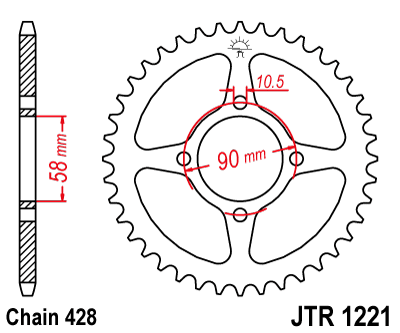 LANČANIK ZADNJI HONDA CBR 125R (2011-2017), CB 125F / GLR 125 (2015-2017) JTR1221,44 ZUBA