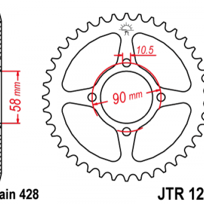 LANČANIK ZADNJI HONDA CBR 125R (2011-2017), CB 125F / GLR 125 (2015-2017) JTR1221,44 ZUBA