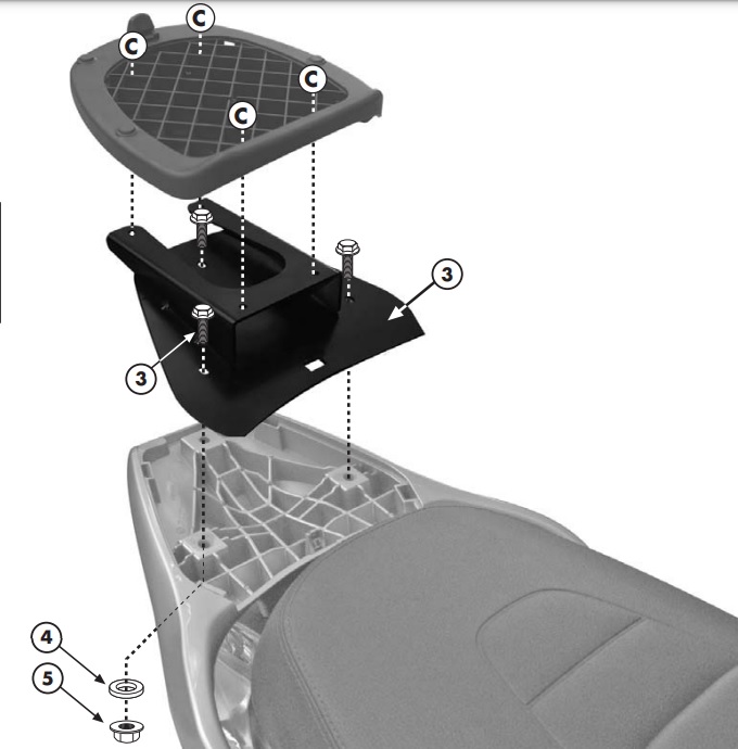 NOSAČ STRAŽNJEG (TOP CASE) KOFERA PIAGGIO BEVERLY 125 IE / 300 IE / 350 (2010-2020) <br> GIVI: E349