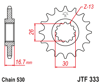 LANČANIK PREDNJI 16 ZUBA GUMIRANI (SMANJUJE BUKU I VIBRACIJU) <br> JT SPROCKETS: JTF333RB.16