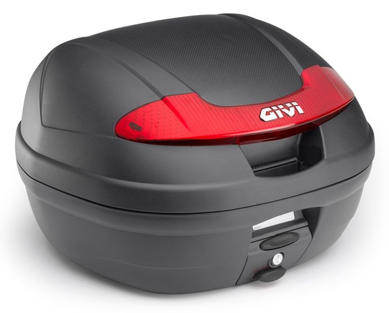 KOFER STRAŽNJI, CENTRALNI ZA MOTOCIKL, SKUTER, 34 LITRE, MAT CRNI, CRVENI KATADIOPTERI, S MONOLOCK PLOČOM, GIVI E340 VISION (E340N)