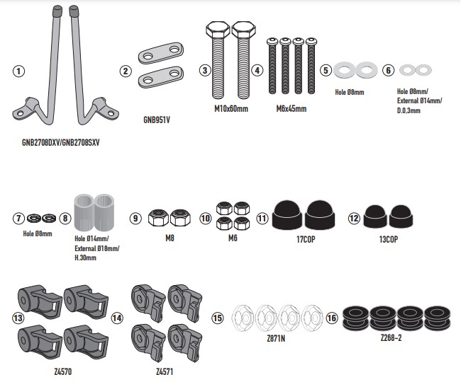KIT ZA MONTAŽU VJETROBRANA / VIZIRA GIVI 1193A I KAPPA 1193AK <br> (A1193AK) GIVI: A1193A