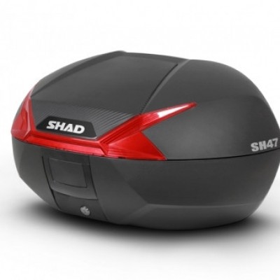 KOFER ZA MOTOCIKL / SKUTER 47 LIT, SHAD SH47, MAT CRNI S CRVENIM KATADIOPTERIMA I PRILAGODNOM PLOČOM <br> (D0B47206)