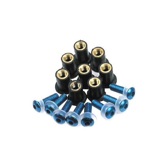 SET VIJAKA (5 MM) I GUMIRANIH MATICA ZA VJETROBRAN / VIZIR MOTOCIKLA 8+8 KOM PLAVA BOJA <br> (OXFORD: OX565)