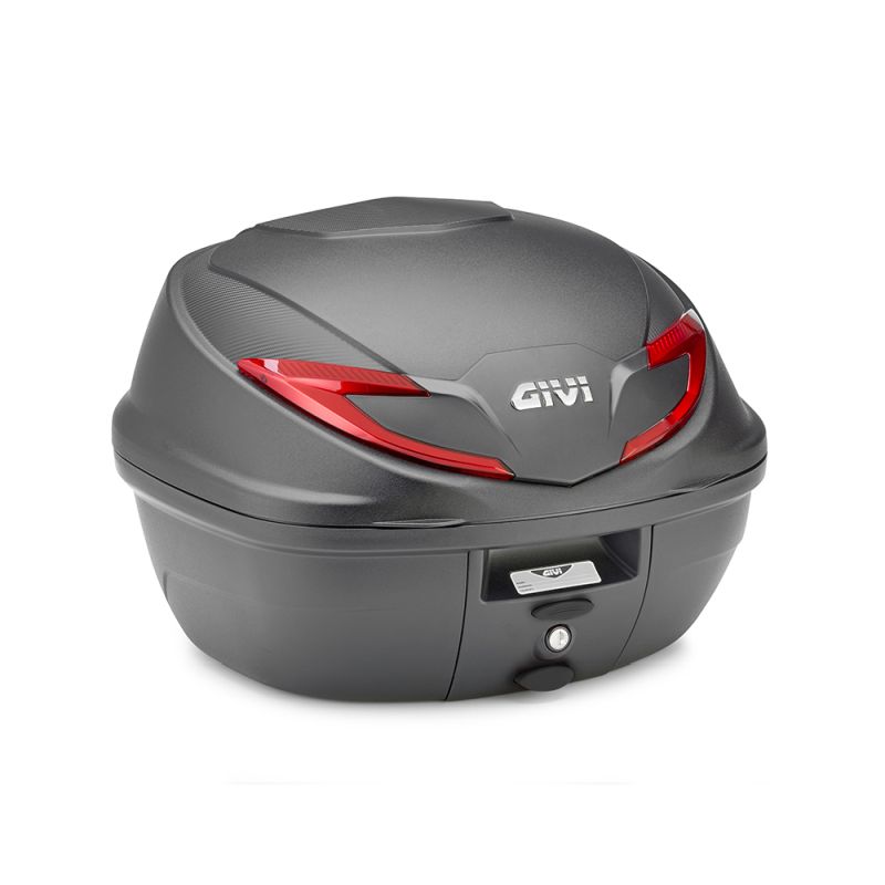 KOFER ZA MOTOCIKL, SKUTER ZAPREMNINE 39 LIT MAT CRNI S CRVENIM KATADIOPTERIMA, MONOLOCK <br> GIVI: B360N2