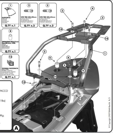 NOSAČ STRAŽNJEG (TOP CASE) KOFERA S MONOKEY PLOČOM ZA MOTOCIKL YAMAHA FJR 1300 (2006-2020) <br> (KR357) GIVI: SR357