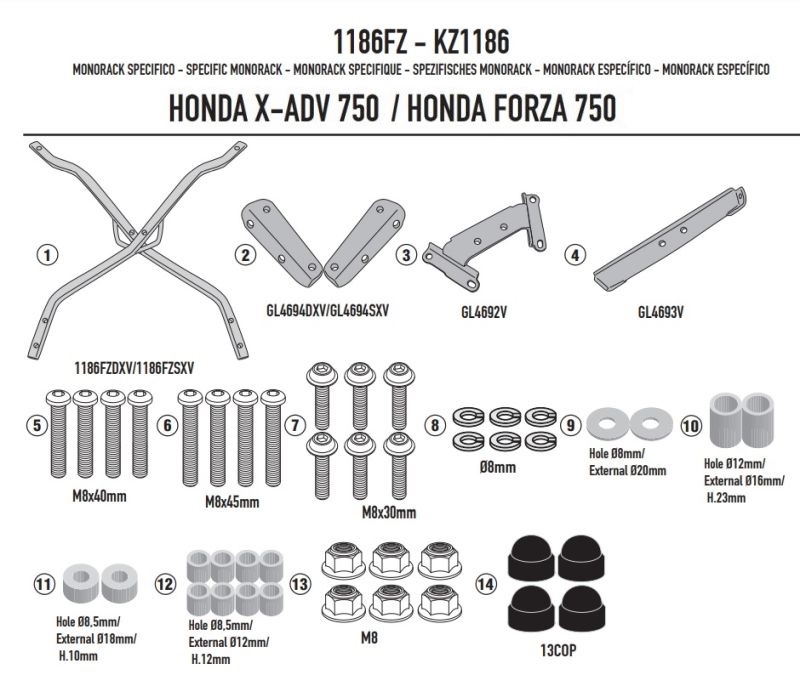 NOSAČ STRAŽNJEG (TOP CASE) KOFERA HONDA NSS 750 FORZA (2021-2025) X-ADV 750 (2021-2025) <br> GIVI: 1186FZ