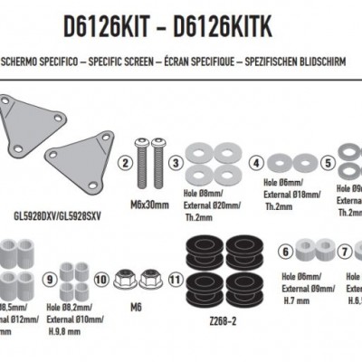 KIT ZA MONTAŽU VJETROBRANA / VIZIRA GIVI (6126DT) ZA SKUTER KYMCO DOWNTOVN 350 GT 2024-2025 <br> (D6126KIT)