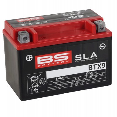 AKUMULATOR / BATERIJA YTX9-BS, AGM/SLA/VRLA, TVORNIČKI AKTIVIRAN, BEZ ODRŽAVANJA 12V, 8,4 AH, 135A <br> BS BATTERY: BTX9